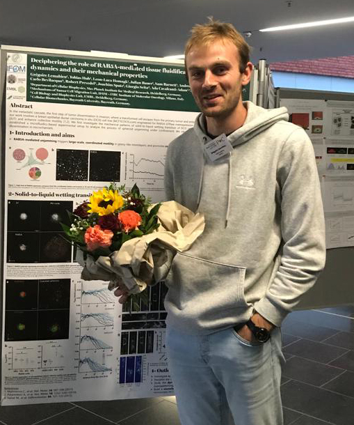 Thanks the organizers for the invitation at #physicsofcancer 2023! Happy to share our work in collaboration with @scita_lab about Grégoire Lemahieu’s PhD project on cell adhesion and 3D-2D transitions. Congratulations Grégoire for the 2nd place Young Scientist Poster Award 2023!