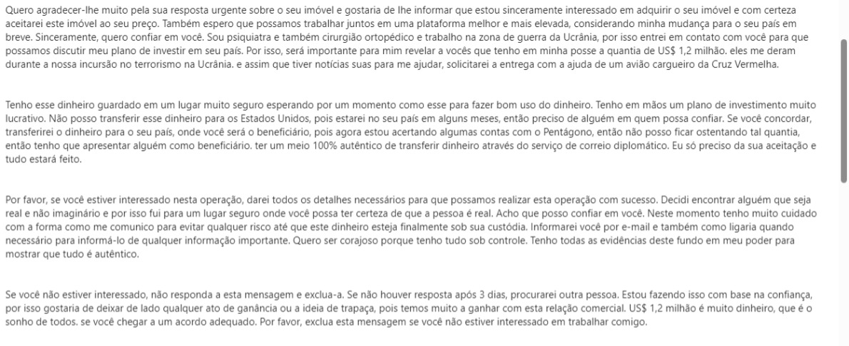 Jgingeradami's tweet photo. Alguém conhece o golpe da compra de imóvel mas vive ainda em outro pais mas que confiará em vc e irá transferir o dinheiro todo pra vc? Recebi e-mail de drhenrylimm@gmail.com - médico, tem US$1.2 milhões devido incursão no terrorismo na Ucrânia!  #receitafederal #Google l https://t.co/v3znT4v3m5