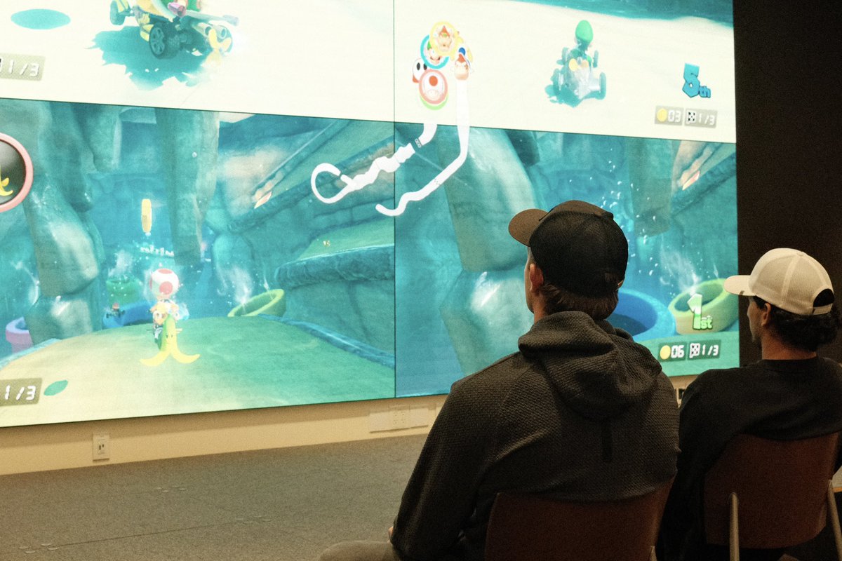 SeattleKraken's tweet photo. Super #SeaKraken bros!

Matty, Borgs &amp; Jimmy lived their Mario Kart dreams &amp; spent the day with @ROOTSPORTS_NW at the Nintendo America Headquarters in Redmond! https://t.co/Zj9rfUq3rU