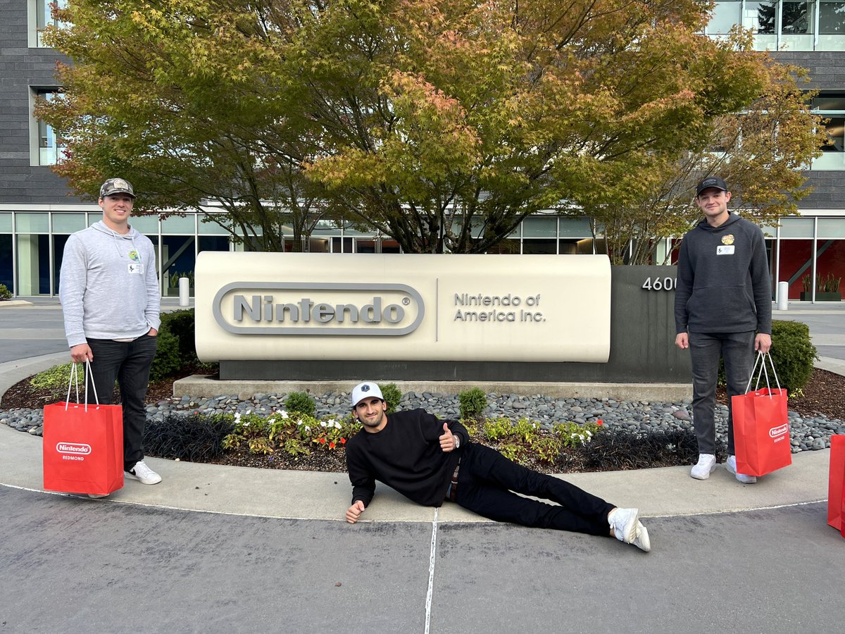 SeattleKraken's tweet photo. Super #SeaKraken bros!

Matty, Borgs &amp; Jimmy lived their Mario Kart dreams &amp; spent the day with @ROOTSPORTS_NW at the Nintendo America Headquarters in Redmond! https://t.co/Zj9rfUq3rU