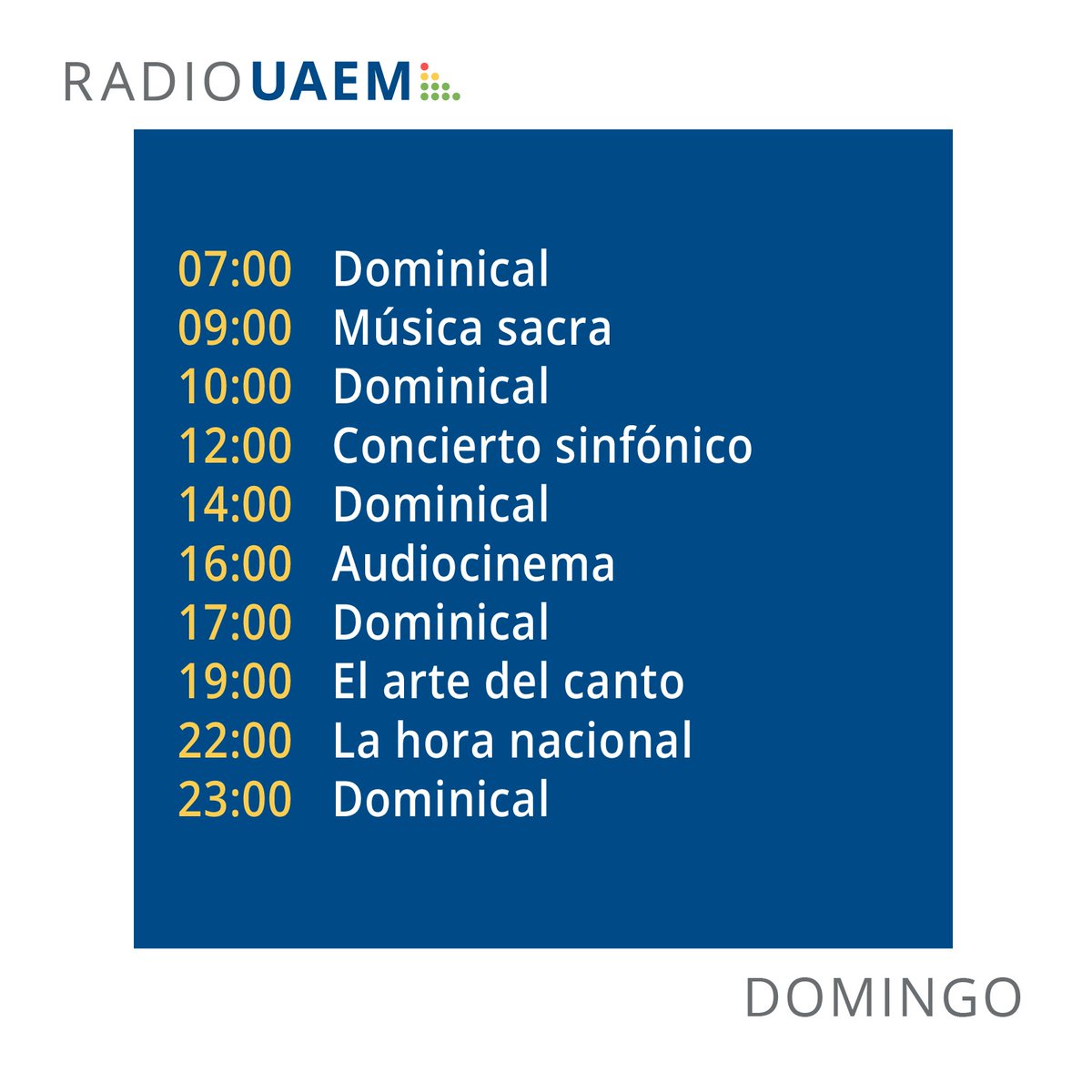 Escucha la mejor selección de música de concierto todos los domingos a lo largo del día, en los diferentes espacios. Aquí los horarios.