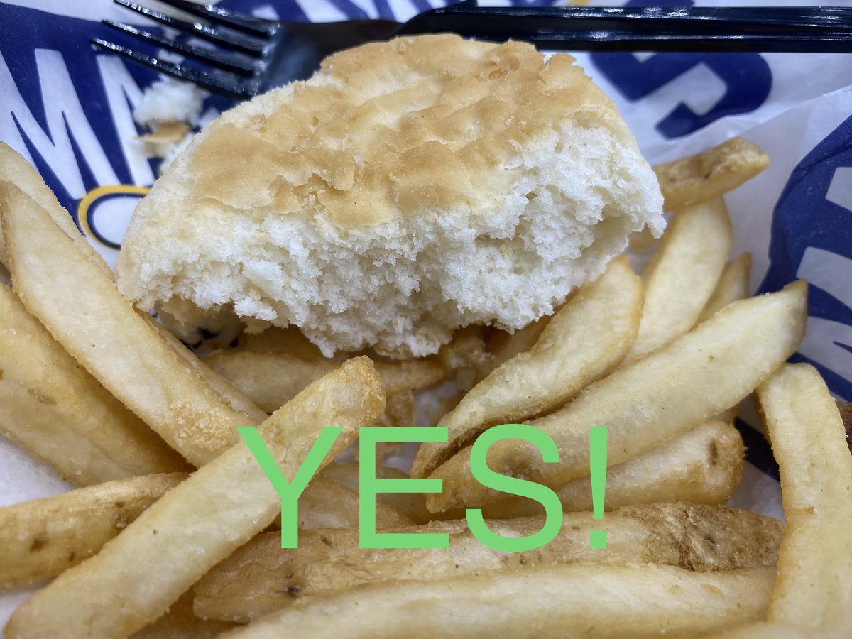 PredsSigns's tweet photo. My favorite meal in the arena is the hot chicken strip basket. But the biscuits have always been notoriously, inedibly bad. So this year I'm going to periodically share the status of the biscuits with hashtag #IsTheBiscuitEdible? Today, the answer is yes! @SMASHVILLE_eats #Preds https://t.co/fO2jtzfPD7