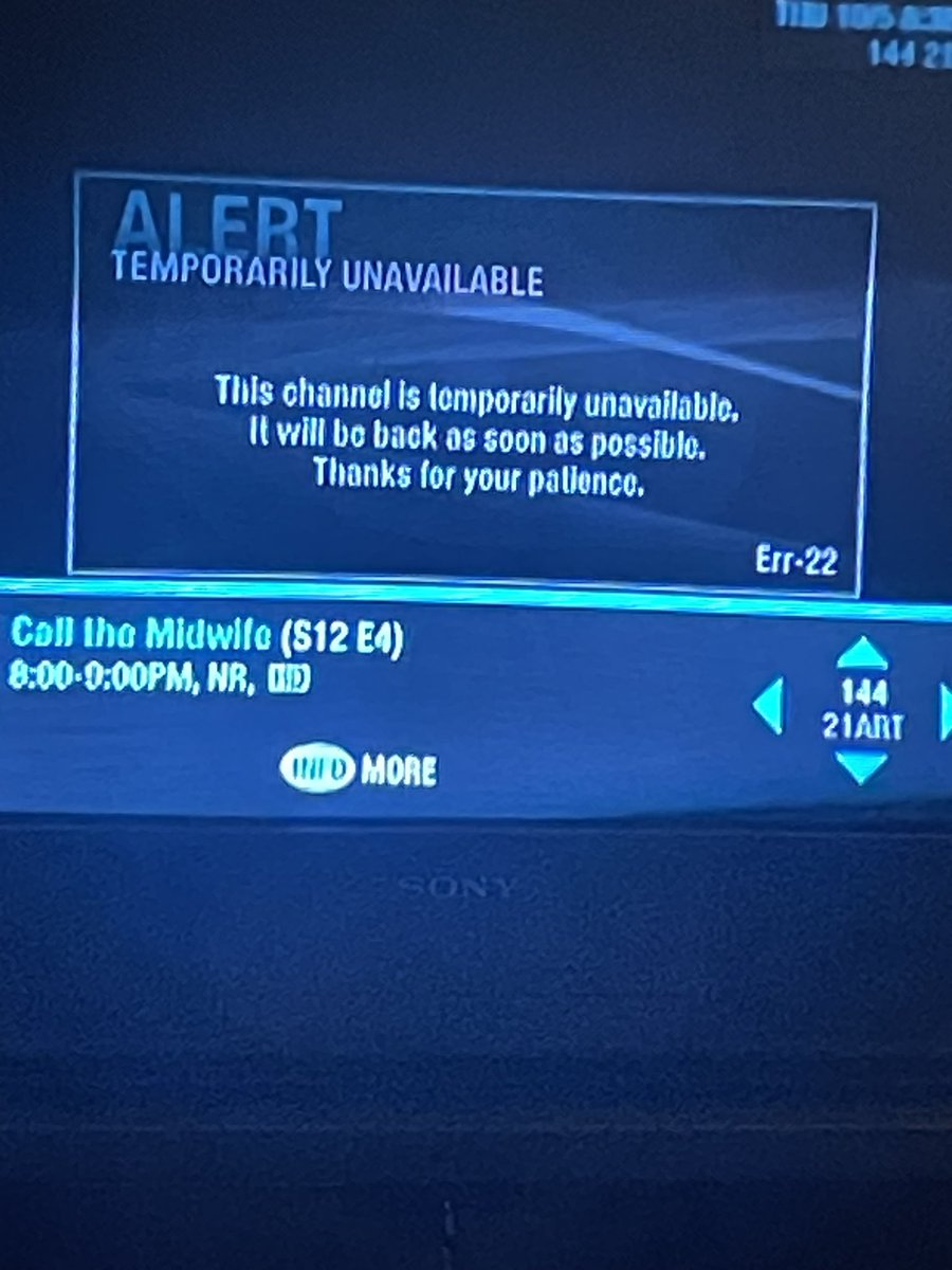 preciousheaven7's tweet image. I CAN’T FREAKIN BELIEVE this CRAP! Was watching #CallTheMidwife &amp;amp; channel 144 is coming IN &amp;amp; OUT &amp;amp;  changed to channel 132/21WLD #WorldChannel ALSO IN &amp;amp; OUT! @CreateTVchannel is coming in &amp;amp; out! 
WTF 🤷🏽‍♀️ #Optimum