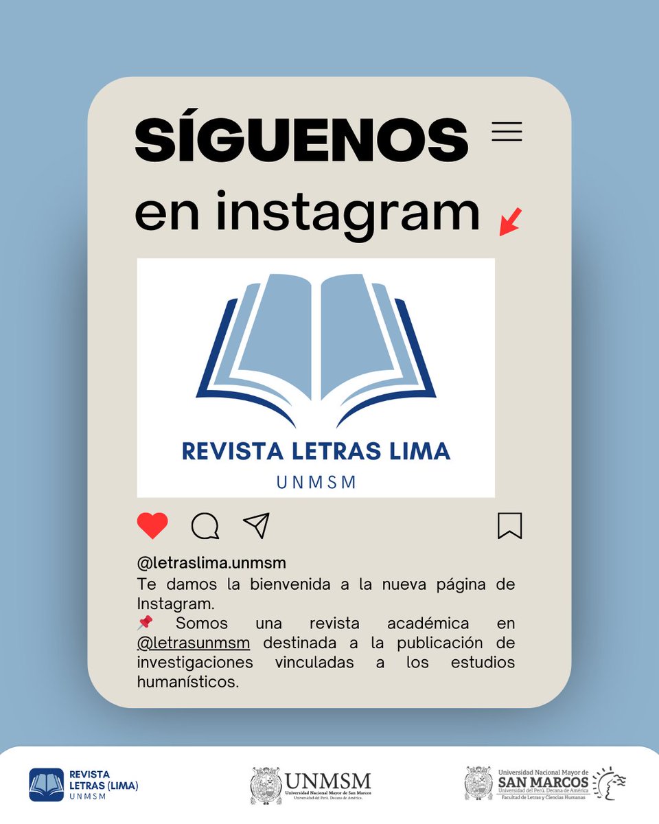 📌¡𝐘𝐚 𝐭𝐞𝐧𝐞𝐦𝐨𝐬 𝐈𝐧𝐬𝐭𝐚𝐠𝐫𝐚𝐦 𝐨𝐟𝐢𝐜𝐢𝐚𝐥! @ letraslima.unmsm
No te pierdas de todas las novedades que realizaremos en esta nueva plataforma: transmisiones en vivo, sorteos, entrevistas, tips y mucho más. 
👉instagram.com/letraslima.unm…