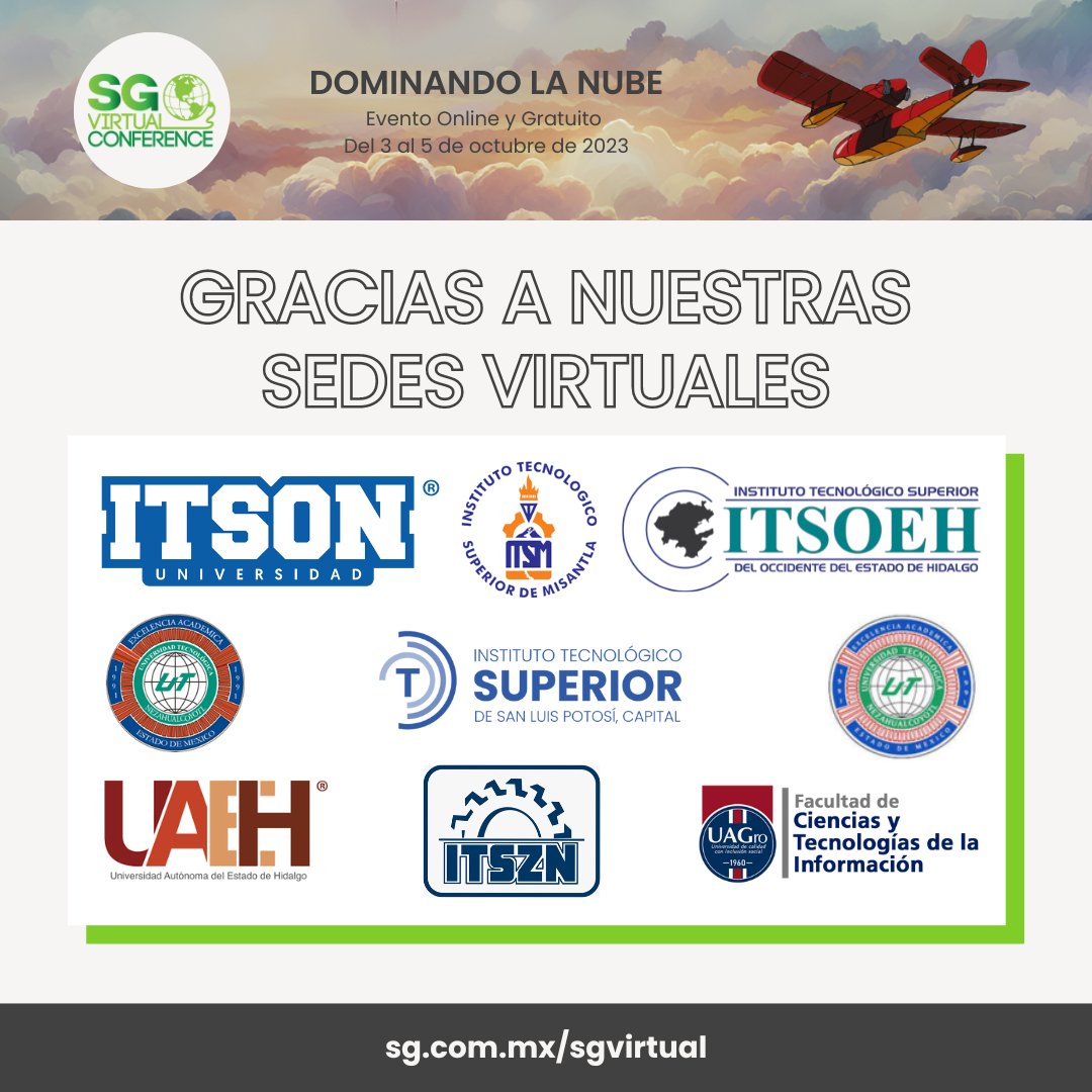 RevistaSG's tweet photo. En #SGVirtual no pueden faltar nuestras sedes virtuales, que también llevan conocimiento a los futuros profesionistas de software. ¡Gracias por participar una vez más!
@itson, @OficialUTN, @TecNM_MX, @UAEH_OFICIAL,
https://t.co/t3hSvwmL8Q https://t.co/lftEDCLx8t