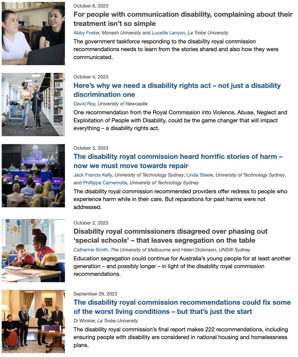 A week ago the disability royal commission released its report. Our experts have examined the recommendations that have ignited debate & the ones that have gone under the radar. Read the series here. More to come ... theconversation.com/au/topics/disa… #disabilityRC #DisabilityTwitter
