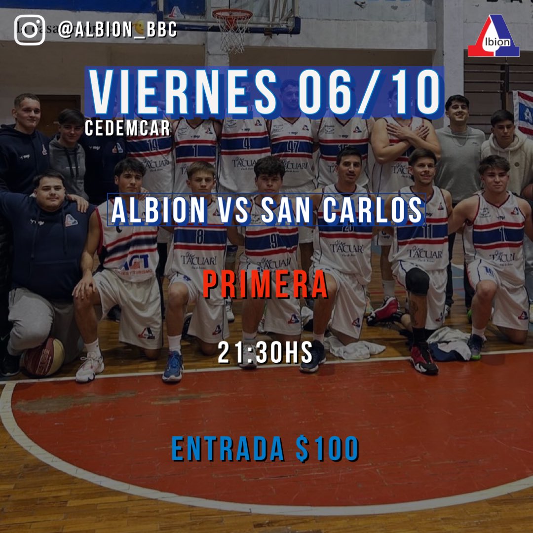 Este viernes los mayores visitan a San Carlos en la segunda fecha del torneo departamental 👊

Te esperamos para que nos acompañes 🏀

-🔴⚪️🔵
#somosalbion 
#juegaelalbion