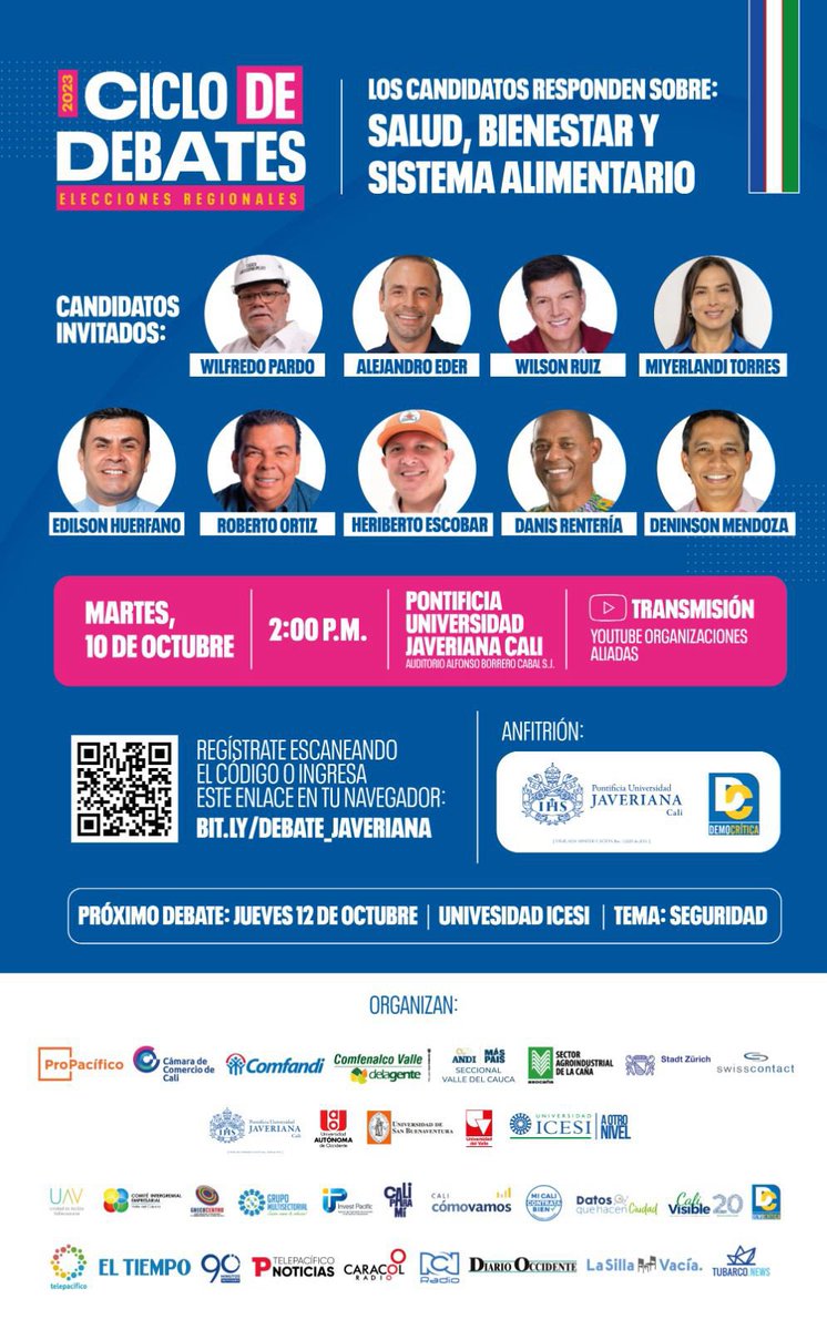 democritica1's tweet photo. Como lo prometido es deuda aquí te compartimos la fecha y hora del "4to Gran Debate" a la alcaldía de Cali en donde hablaremos sobre Salud, Bienestar y Sistema Alimentario. 

¡Inscríbete ahora mismo haciendo clic en el link de nuestra biografía! ⬆️
#DebateCali #CaliElige https://t.co/0qgPOtd9Nm