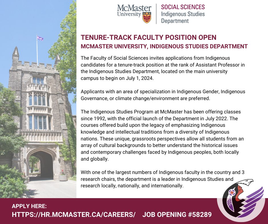 Come work with us at MAC! Indigenous Studies is currently hiring a tenure-track position at the rank of Assistant Professor!
tinyurl.com/puyjbu5y