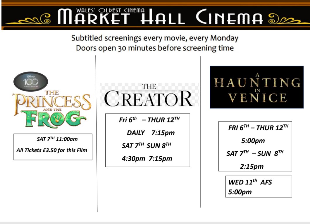 MarketCinema's tweet photo. Film times from Friday 6th. #Disney100 #princessandthefrog
#TheCreator #ahauntinginvenice https://t.co/RDBFnNI0zq