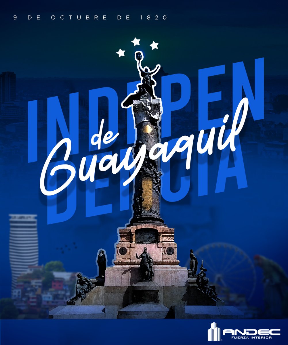 🔵 ⚪ ¡𝗩𝗶𝘃𝗮 𝗚𝘂𝗮𝘆𝗮𝗾𝘂𝗶𝗹! 𝗘𝗻 𝘀𝘂𝘀 𝟮𝟬𝟯 𝗮𝗻̃𝗼𝘀 𝗱𝗲 𝗹𝗮 𝗜𝗻𝗱𝗲𝗽𝗲𝗻𝗱𝗲𝗻𝗰𝗶𝗮. 🔵 ⚪
Una ciudad que construye con #FuerzaInterior.
#Andec #Independencia #Ecuador