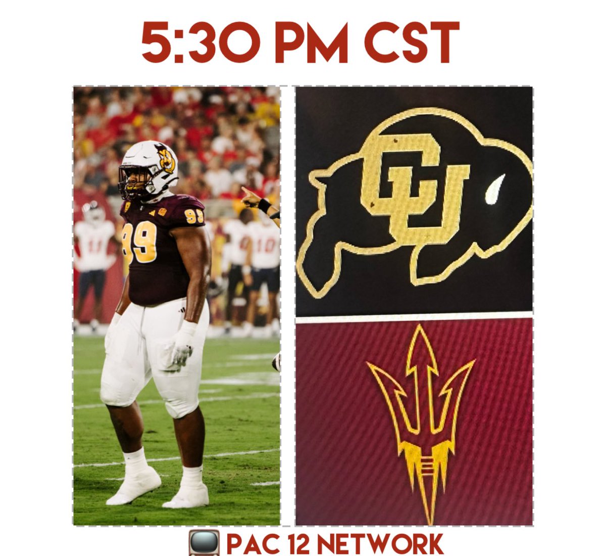 🗣️Buffs vs Sun Devils !!! Grab some popcorn and be 👀 for @FiteCullen #99 from #TatumTx‼️ #TempeTexan #FiteBoyz #DillyvsPrime #THSF @dctf @reaganroy @Commit2theFork @LO_Pac12 @pac12 @BDenny29 @ChrisKarpman @PanolaWatchman @lnjsports @StandBeast @SR_scouting