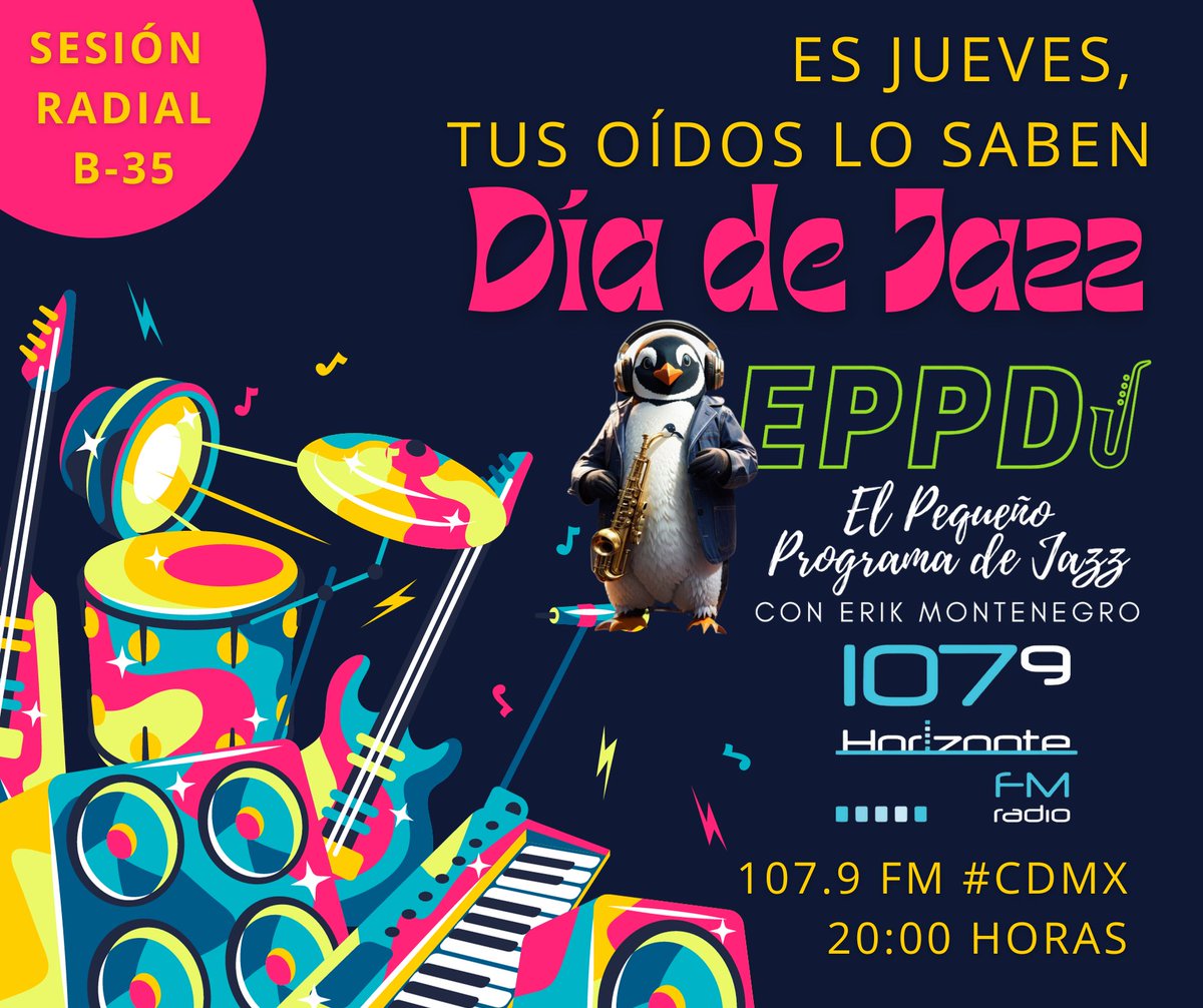 jazzportatil's tweet photo. Exacto. Es hoy.
Fijen el recordatorio😎
El Pequeño Programa de Jazz con @Erik_Montenegro 8PM @HorizonteJazz https://t.co/798NxQwCwU