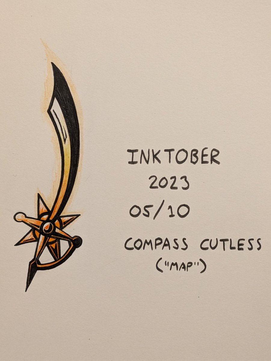 inkymarsh's tweet photo. Day 5 of InkTober: Compass Cutless

Made this one a bit smaller than intended so I tried making it more detailed.

#inktober #inktober2023 #inkdrawing #weapondesign #weapon #traditionalart #2dartist #cutless #compass #sword #blade https://t.co/bwa0aCnmDx