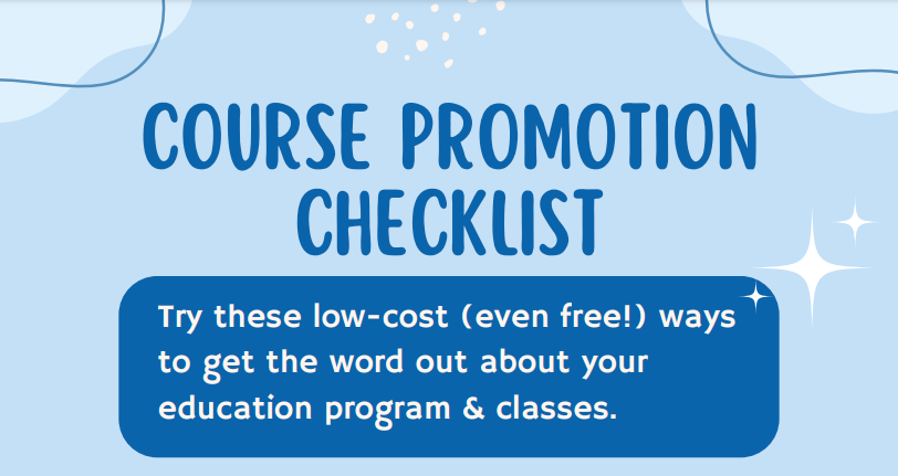 Promoting a course with no ad budget? No problem!

We've got 11 ideas for you, plus a downloadable checklist. #3 and #4 are quick, free, and often overlooked!

Download the checklist from our blog article.
#coursepromotion #budgetfriendly #budget 
coursestorm.com/blog/course-pr…