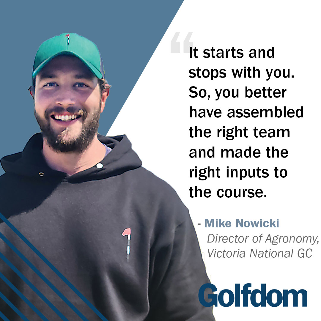 With the @tourchampulf kicking off today, we're featuring @MikeNowicki1917, director of agronomy at @GolfVNGC. Mike shares his journey to landing his dream job and what it's like hosting the tournament. 🔗: bit.ly/48ITvJm (Graphic: Golfdom staff)