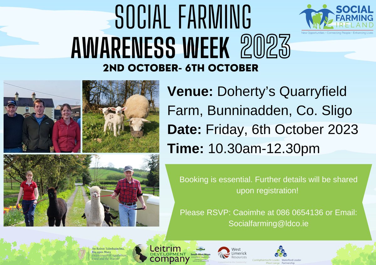 In #Sligo on Doherty's Quarryfield  #Socialfarm tomorrow for an open day as part of #SocialFarmingAwarenessWeek Thanks  <a href="/agriculture_ie/">Dept of Agriculture, Food and the Marine</a> <a href="/HSELive/">HSE Ireland</a> <a href="/AnneRabbitte/">Anne Rabbitte</a> <a href="/FrankFeighan/">Frank Feighan T.D.</a> <a href="/HealthyIreland/">HealthyIreland</a> <a href="/SligoLEADER/">Sligo LEADER Partnership</a>