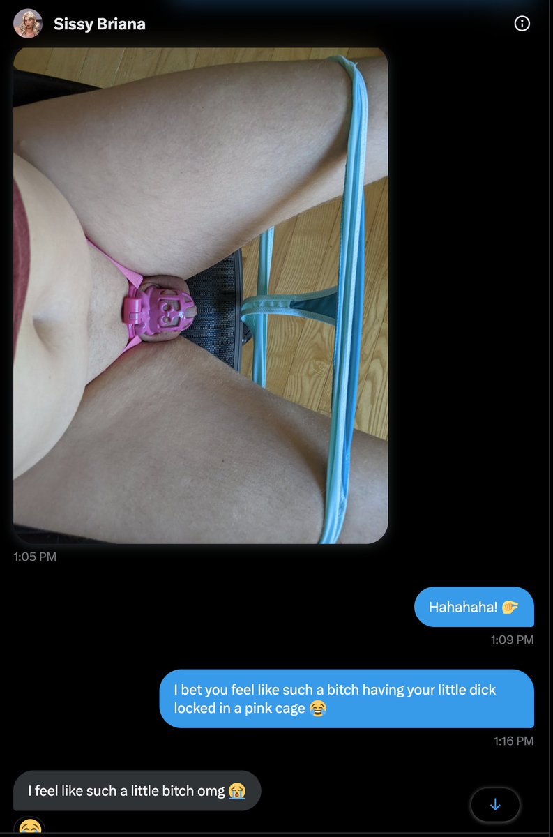 MissEmily0965's tweet photo. I still can't believe @BrianaElliot1 voluntarily locked his dick in a tiny pink cage and mailed me the key. Only a complete loser would ever do something like that. Have fun sitting around wearing panties with your caged dick for the rest of the month HAHAHAHAHA! https://t.co/5Btj6QCa6C