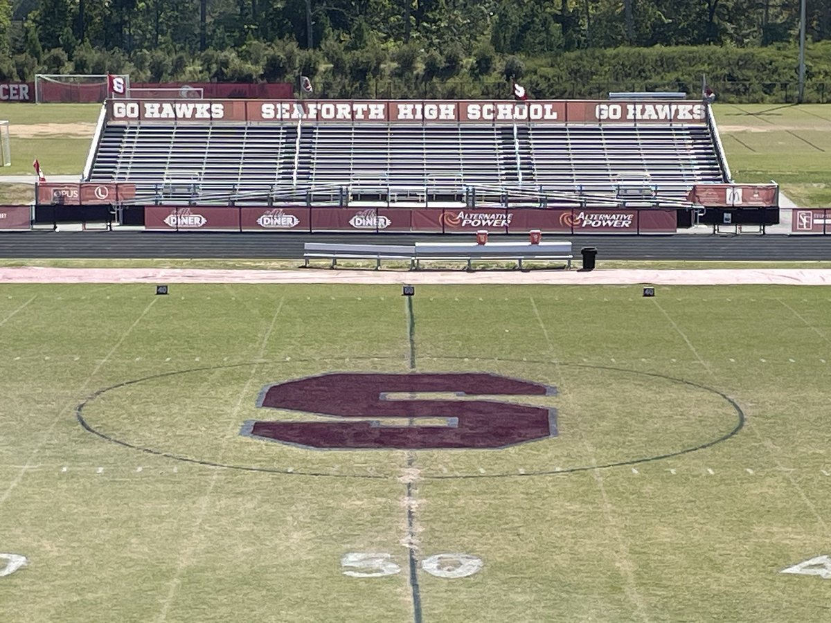 HUGE Hawks shoutout to our four artists from Mr. White’s class that helped make our game field for tonight “S” #SeaforthStrong!  Thank you: Josie Curran,    Hannah Ajayi, Cammie Creech and Robinson!  
Spectacular work creating by hand! Hawks helping Hawks!