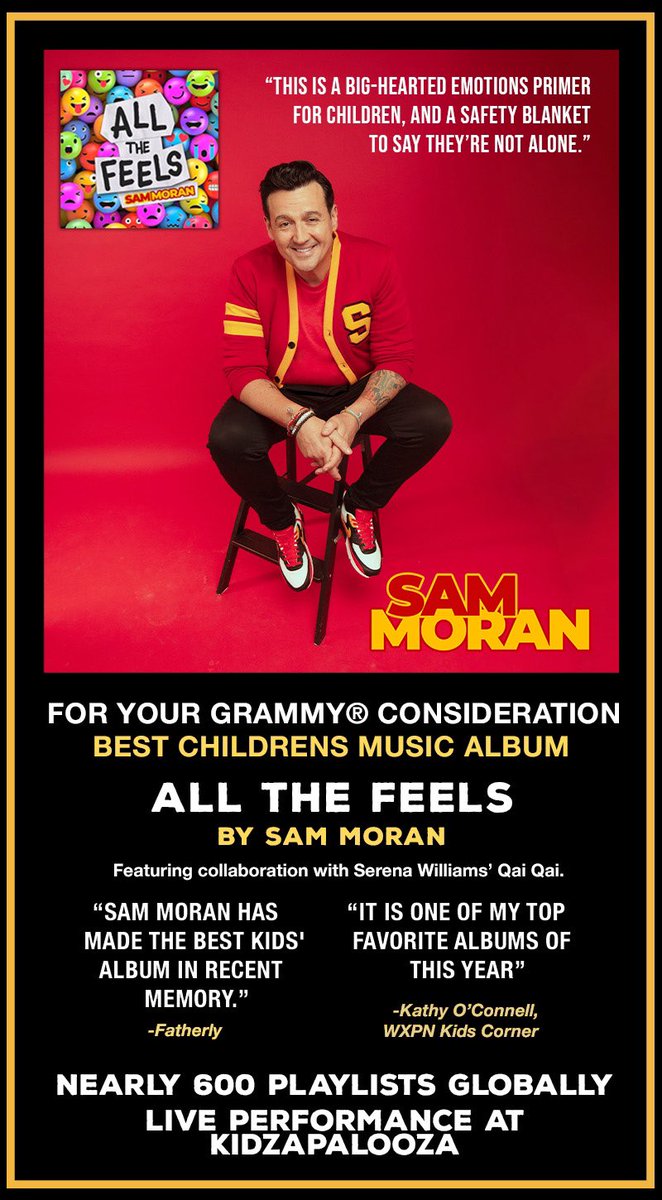 “All The Feels” is humbly #fyc for Grammy consideration. Listen at sammoran.lnk.to/AllTheFeels Diagnosed with depression in 2015, I had to relearn my own emotions. This album is for every child struggling to understand the big emotions they are feeling, some for the very first time.