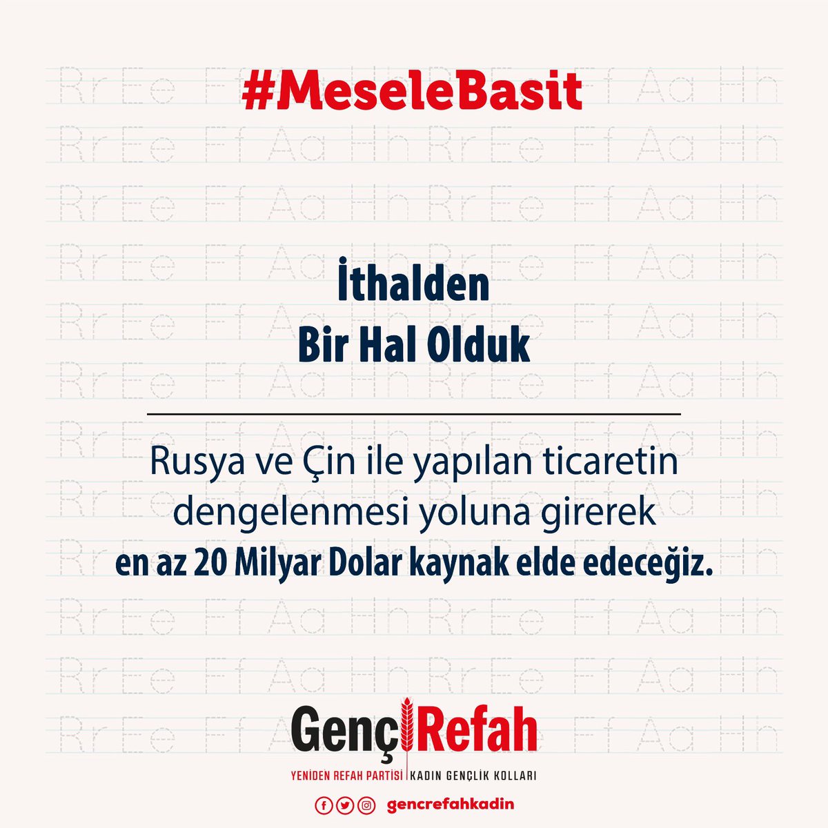 AkselGenclik's tweet photo. #MeseleBasit Rusya ve Çin ile yapılan ticaretin dengelenmesi yoluna gideceğiz, özellikle küçük ve orta ölçekli sanayicilerimiz tarafından üretilen hiçbir maddeyi Rusya veya Çin’den almayacağız ve en az 20 Milyar Dolar kaynak elde edeceğiz.

FatihErbakan https://t.co/EbxsiynqLZ