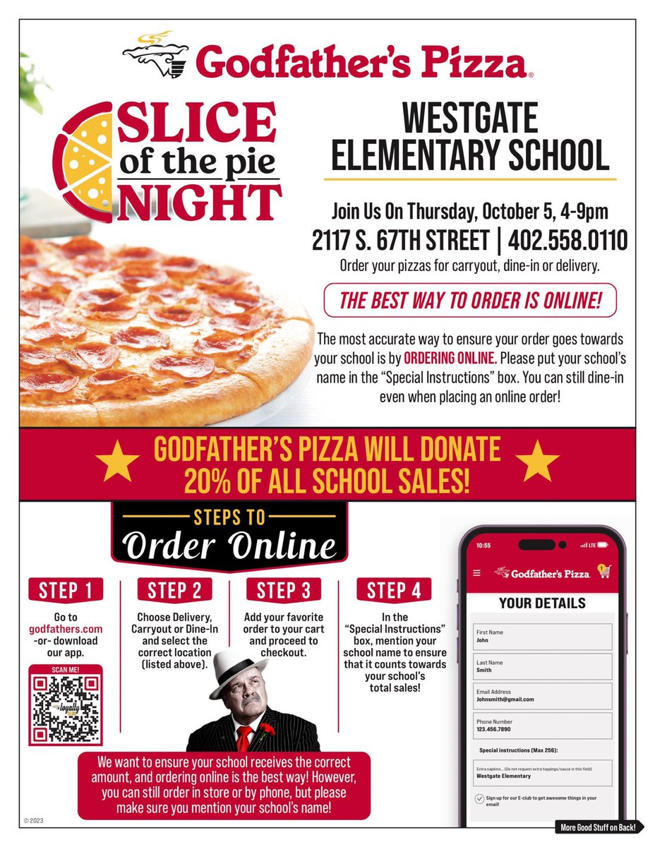 Westgate Families - Don’t forget to order Godfather’s Pizza tonight and support our Gators!