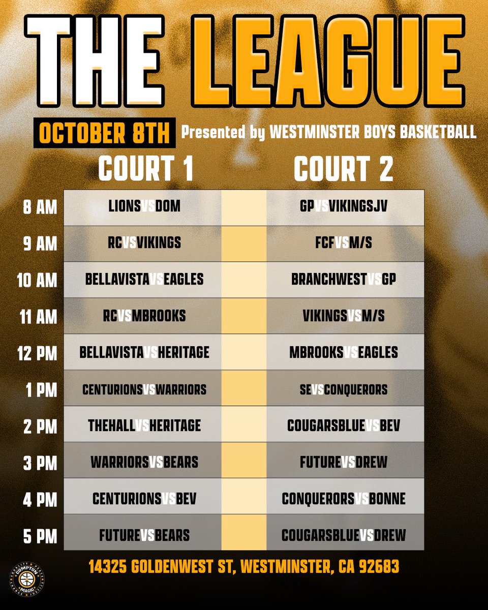The LEAGUE. 
This Sunday at Westminster. Pull UP‼️
<a href="/WHSBoys_Bball/">WHSBoys_BBall</a> 
📸 <a href="/niquedunning/">Dominique Dunning</a> 
<a href="/FCFBasketball/">Zaiid Leflore</a> <a href="/GamepointNation/">Gamepoint Basketball</a> <a href="/stbernardhoops/">@StBernardHoops</a> <a href="/rchshoops/">Rancho Christian Basketball</a> <a href="/BellaVistaHoops/">Bella Vista Prep</a> <a href="/coachmiddlebrks/">🏆 Coach Middlebrooks™®, D.Div, AIC, CIC</a> <a href="/HeritageBBall/">Heritage Christian Basketball</a> <a href="/AlemanyHoops/">Alemany Basketball</a> <a href="/CH_Bball/">CampbellHall Bball</a> <a href="/tetuck/">Coach Tuck💍💍💍</a> <a href="/PolyBearsHoops/">Riverside Poly Hoops</a> <a href="/LosAltosHoop/">Los Altos Basketball</a> <a href="/NarbonneHoops/">Narbonne Hoops</a>