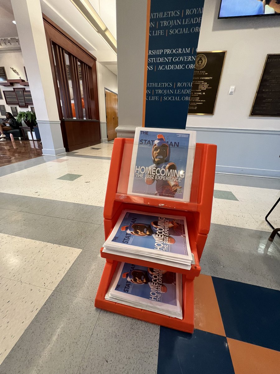 TheVAStatesman's tweet photo. It’s paper day! Be sure to get your copy of the October issue which features two pages on Homecoming 2023. @VSU_1882 @VSUTrojan_DSA @vsulibraries @vsuaaonline https://t.co/ggOgqadZip