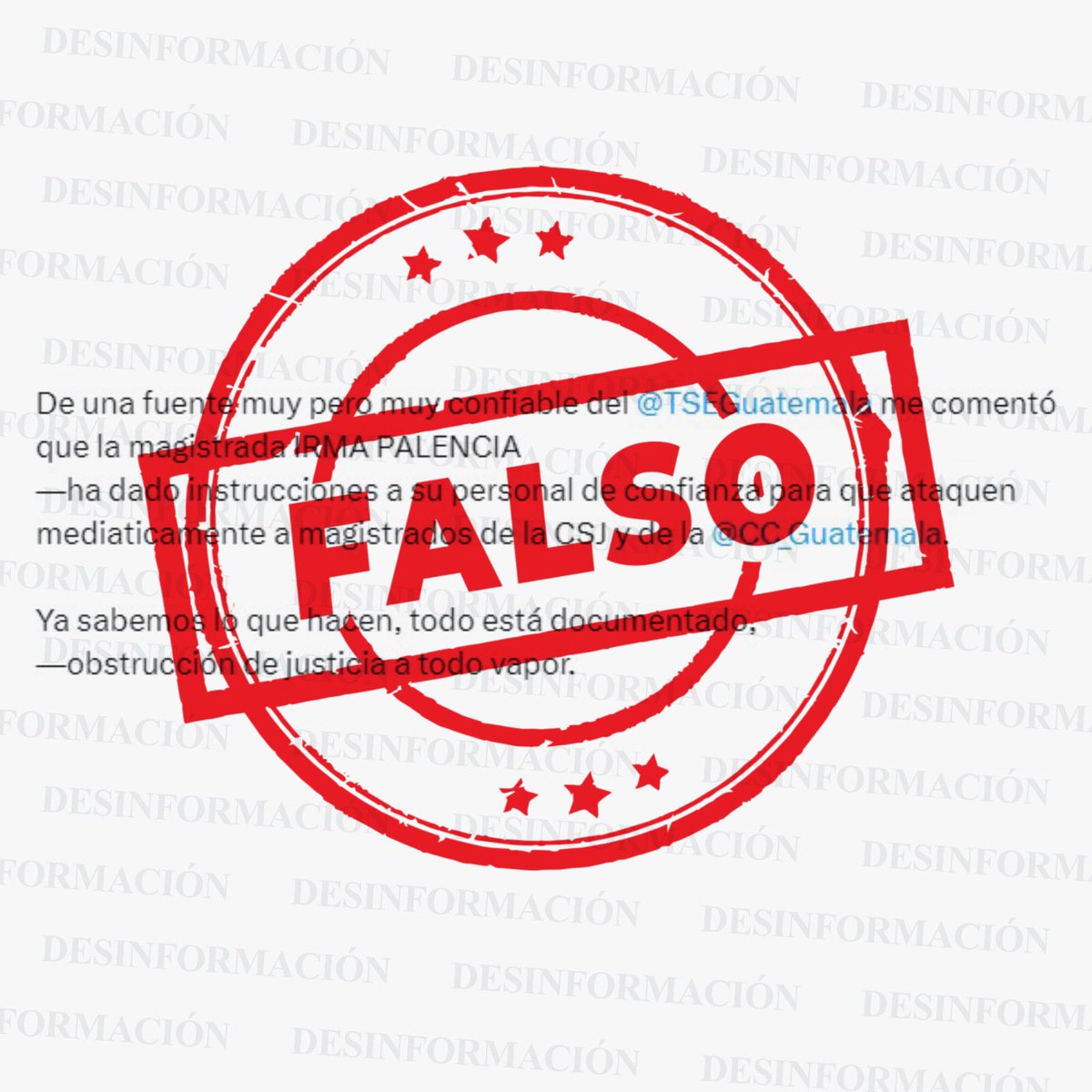 En observación de publicaciones mal intencionadas y sin fundamento, invitamos a los guatemaltecos a informarse a través de los medios oficiales del #TSEGuatemala.

Visita tse.org.gt