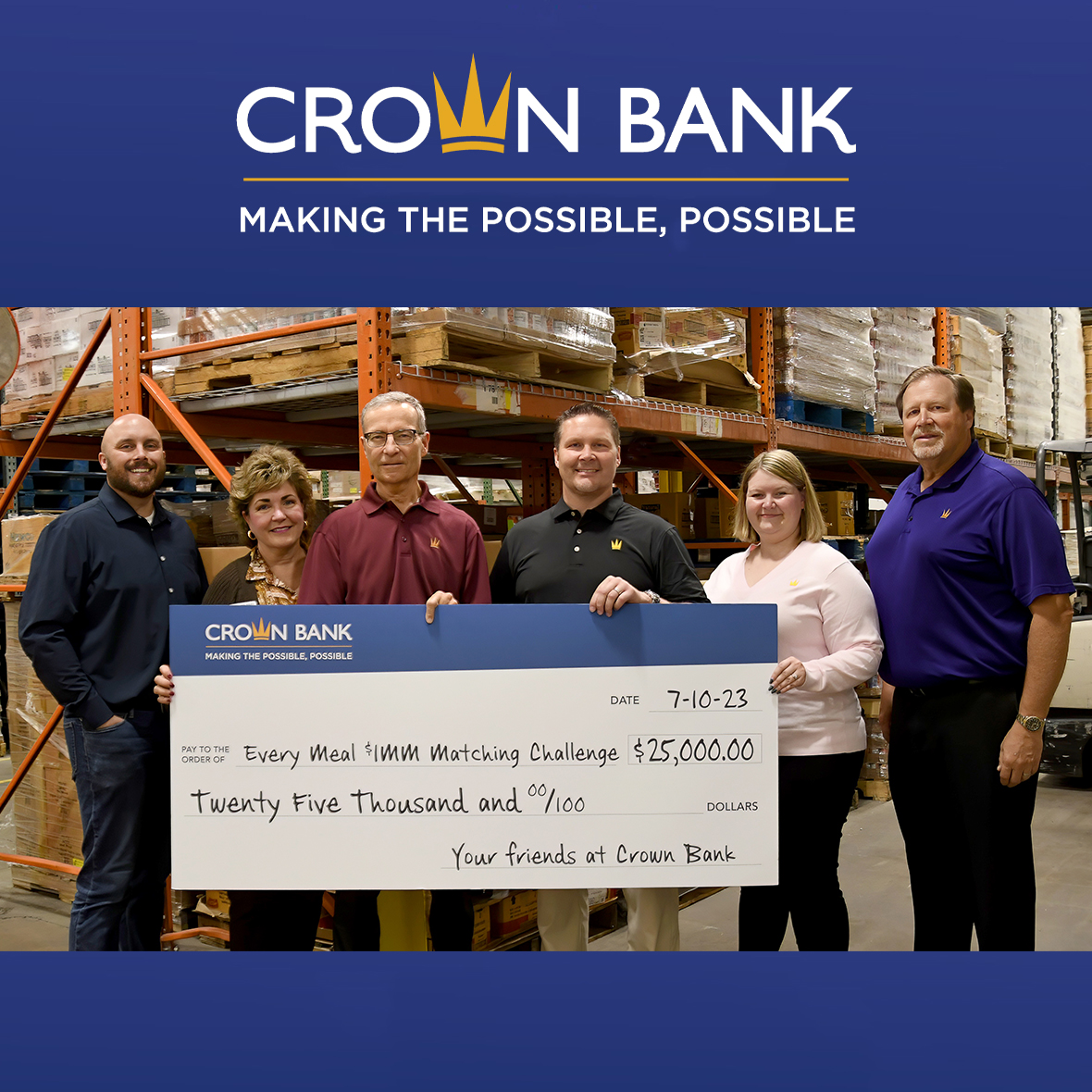 We would like to thank our friends at Crown Bank for stopping by Every Meal and making a generous donation to feed hungry kiddos!

Read about how our partnership began at:  hubs.ly/Q024vkwW0

#EveryMeal #CrownBank