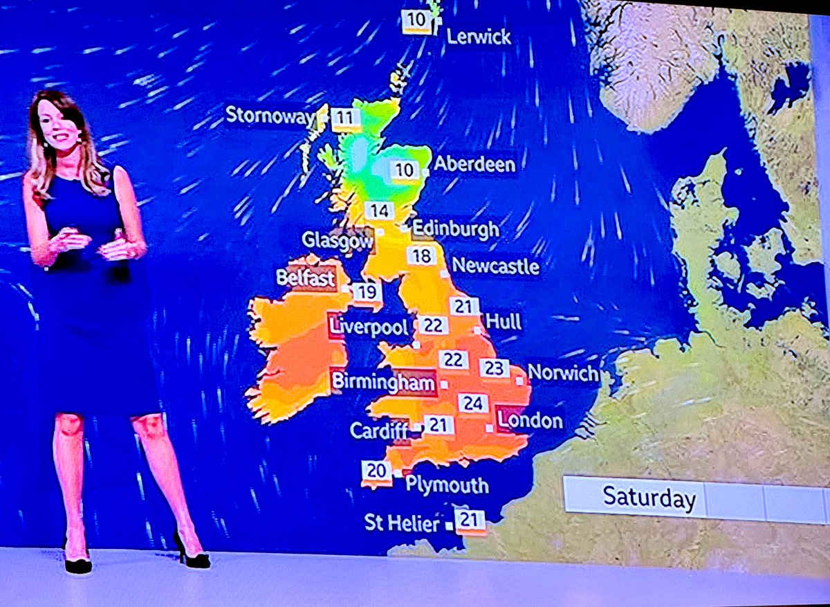 Iromg's tweet image. More climate panic at the BBC. It’s going to be as hot as 24 ffs 🤦🏻 
Better get the red and amber colours out…