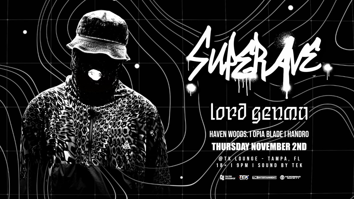 So who's ready for <a href="/opiablade/">OPIA BLADE</a> - <a href="/ctadnb/">CENSORED THE AUDIO</a> b2b  <a href="/JuLo_Music/">J u L o</a> - for <a href="/yoSuperAve/">SuperUnc.</a> &amp; <a href="/lordgenmu/">𝐋𝐨𝐫𝐝 𝐆𝐞𝐧𝐦𝐮 ✧</a> at <a href="/TK__Lounge/">𝖳𝖠𝖬𝖯𝖠 𝖪𝖠𝖱𝖠𝖮𝖪𝖤 𝖵𝖨𝖯</a> ?? We are 😈 Insanely stacked lineup from start to finish alongside @handrointhecut &amp; <a href="/HavenWoods333/">(´∀｀*)</a>
Big ups to @HeadbangSociety &amp; TK ENT!

Tickets🎟️
posh.vip/e/superave-w-l…