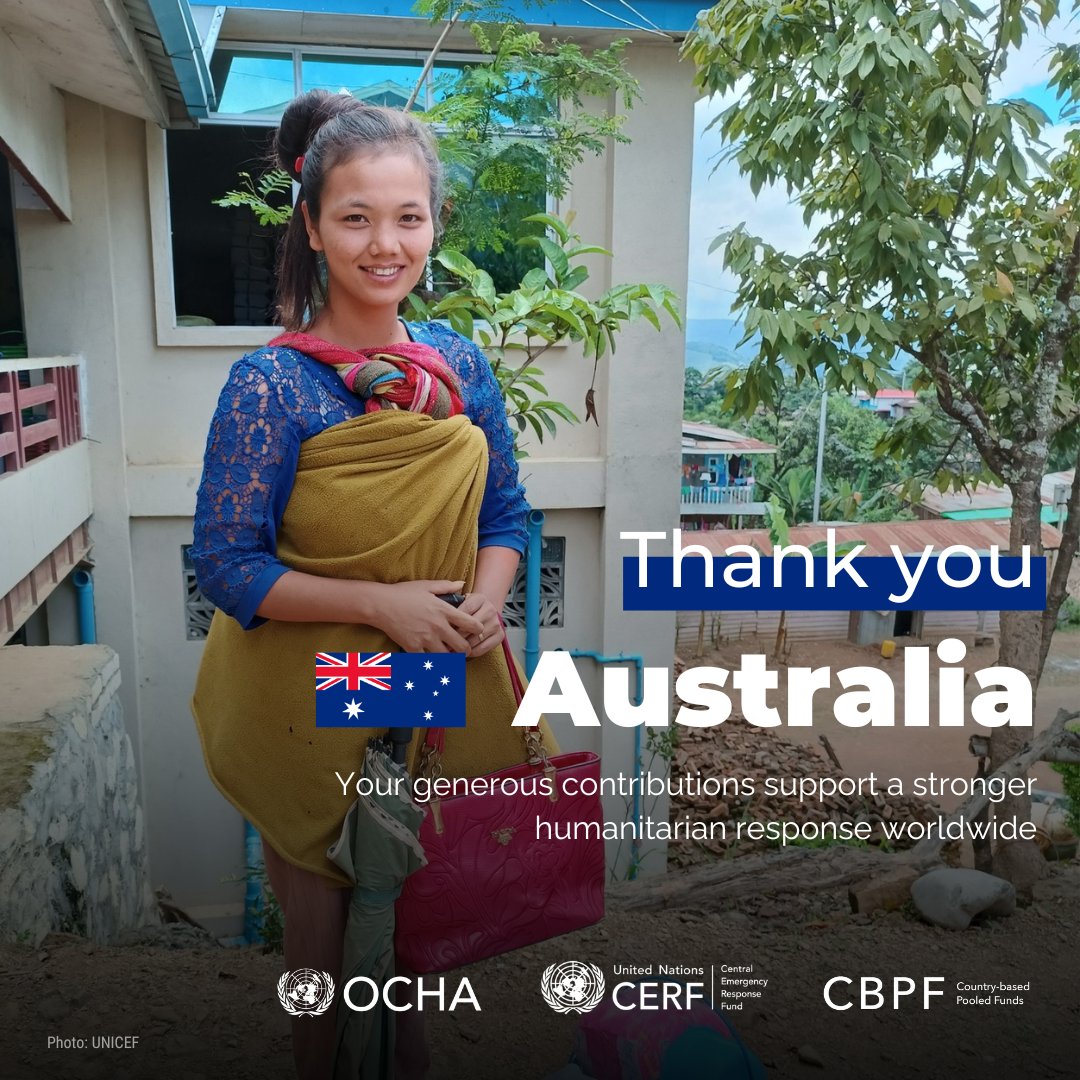As the world faces growing humanitarian needs, we count on flexible funding from our donors.

#OCHAthanks Australia🇦🇺 for your generous contributions to @UNOCHA, @UNCERF and @CBPFs, enabling us to quickly assist the most vulnerable people around the world.

#InvestInHumanity