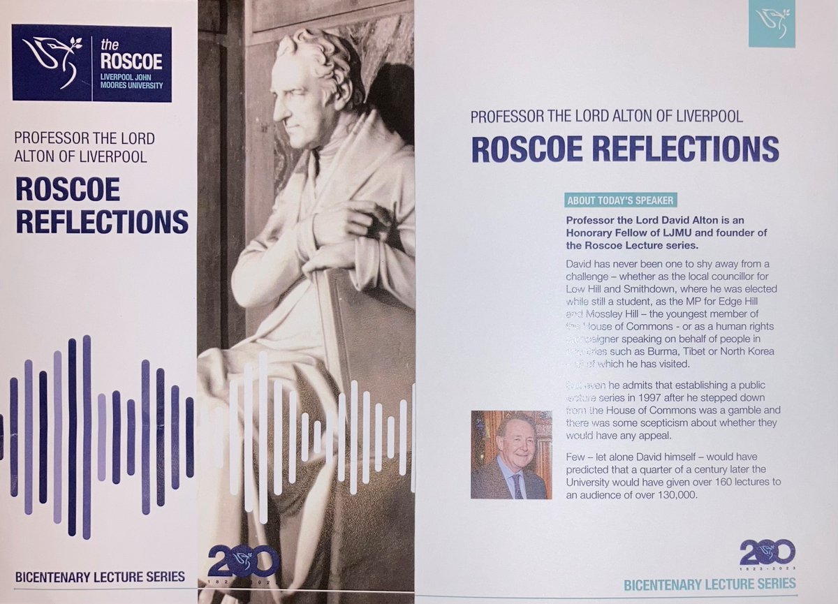 Roscoe Reflections: My Roscoe Lecture today at Liverpool’s St.George’s Hall marking the bicentenary of the Liverpool Mechanics Institute -which evolved into Liverpool John Moores University- & the story of 169 Roscoe Lectures. Lecture here: davidalton.net/2023/10/05/ros…