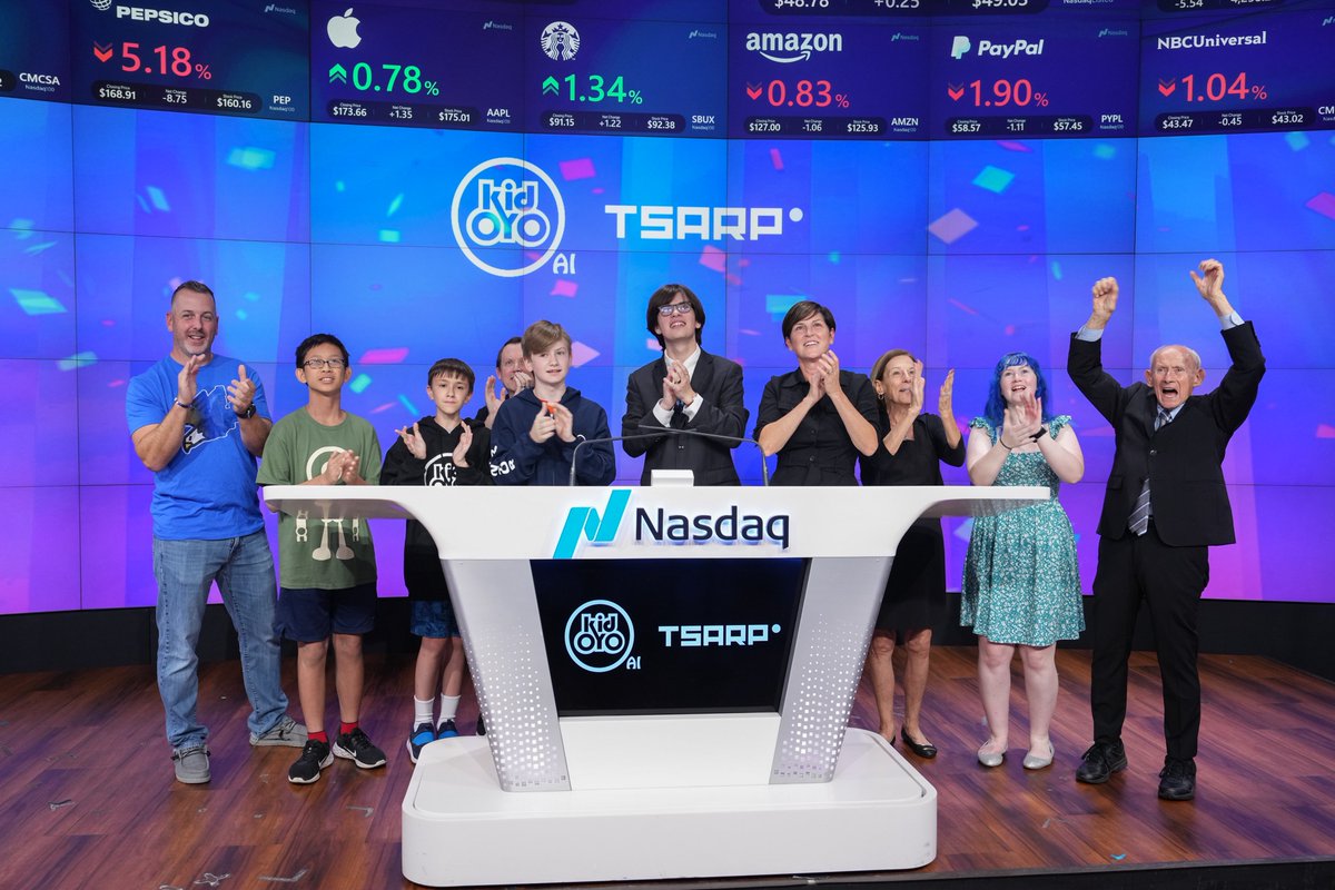 NasdaqExchange's tweet image. Coding education company kidOYO® rings the @NasdaqExchange Closing Bell alongside TSARP, a weekly podcast where kids share their knowledge and insight on coding and tech news.

Now through February, kidOYO® and TSARP will be live-streaming daily technology and programming…