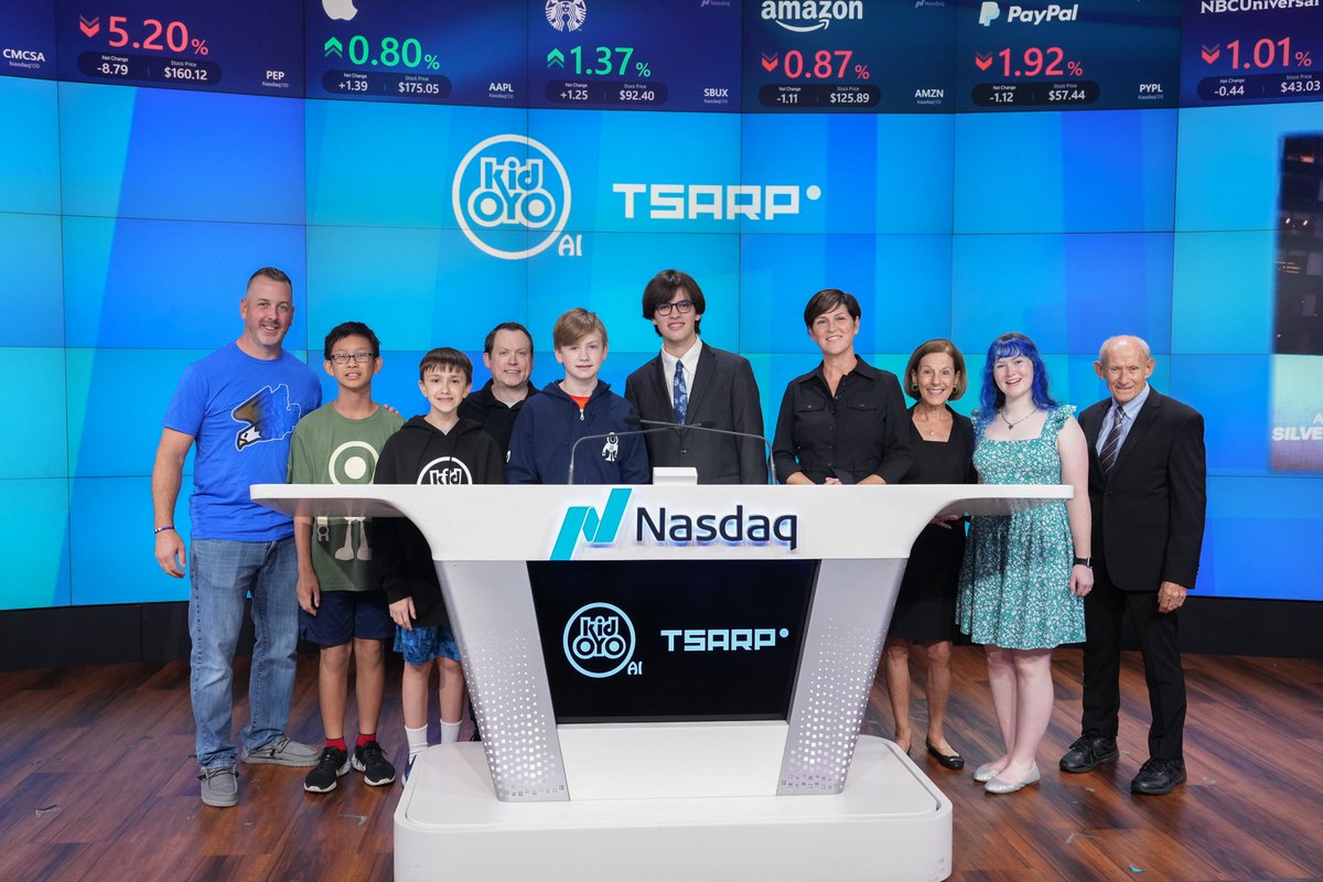 NasdaqExchange's tweet image. Coding education company kidOYO® rings the @NasdaqExchange Closing Bell alongside TSARP, a weekly podcast where kids share their knowledge and insight on coding and tech news.

Now through February, kidOYO® and TSARP will be live-streaming daily technology and programming…