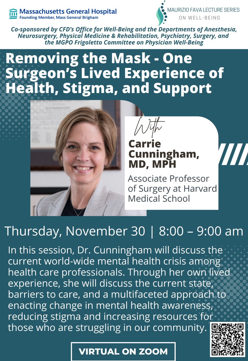 The 2023 Fava Lecture on Well-Being will feature a talk from @lubitz_carrie on the current world-wide mental health crisis among health care professionals. Join us on 11/30!

Register: partners.zoom.us/meeting/regist…
<a href="/MassGeneralMDs/">Mass General MDs</a> @MGH_RI <a href="/DarshanMehtaMD/">Darshan Mehta</a>