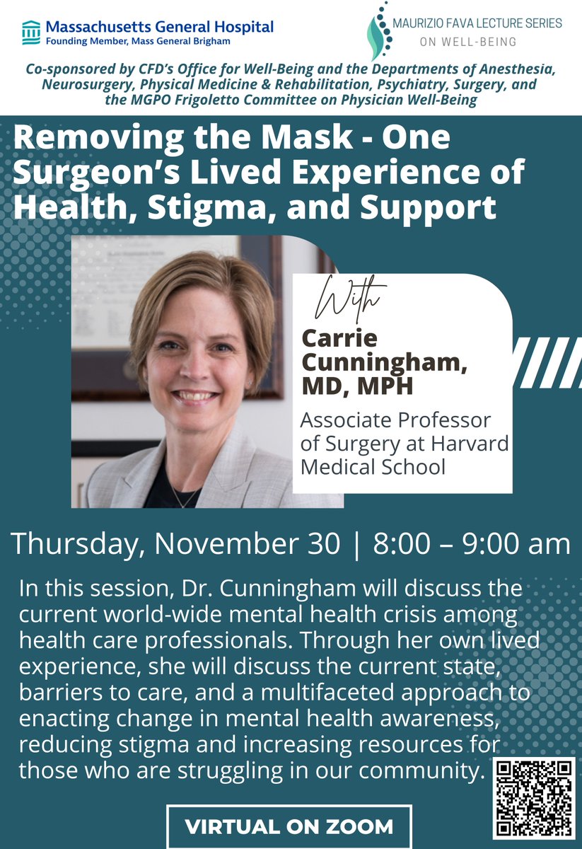 The 2023 Fava Lecture on Well-Being will feature a talk from @lubitz_carrie on the current world-wide mental health crisis among health care professionals. Join us on 11/30! Register: partners.zoom.us/meeting/regist… @MassGeneralMDs @MGH_RI @DarshanMehtaMD