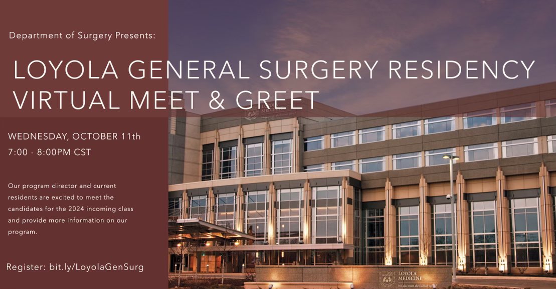 Come one, come all! @LoyolaSurgery hosting a meet and greet (virtually, but with enthusiasm) with the current residents and program director. Snacks will be provided (by you, wherever you may be). #eras2023 #residency @VivianGahtanMD @StevenD58706204