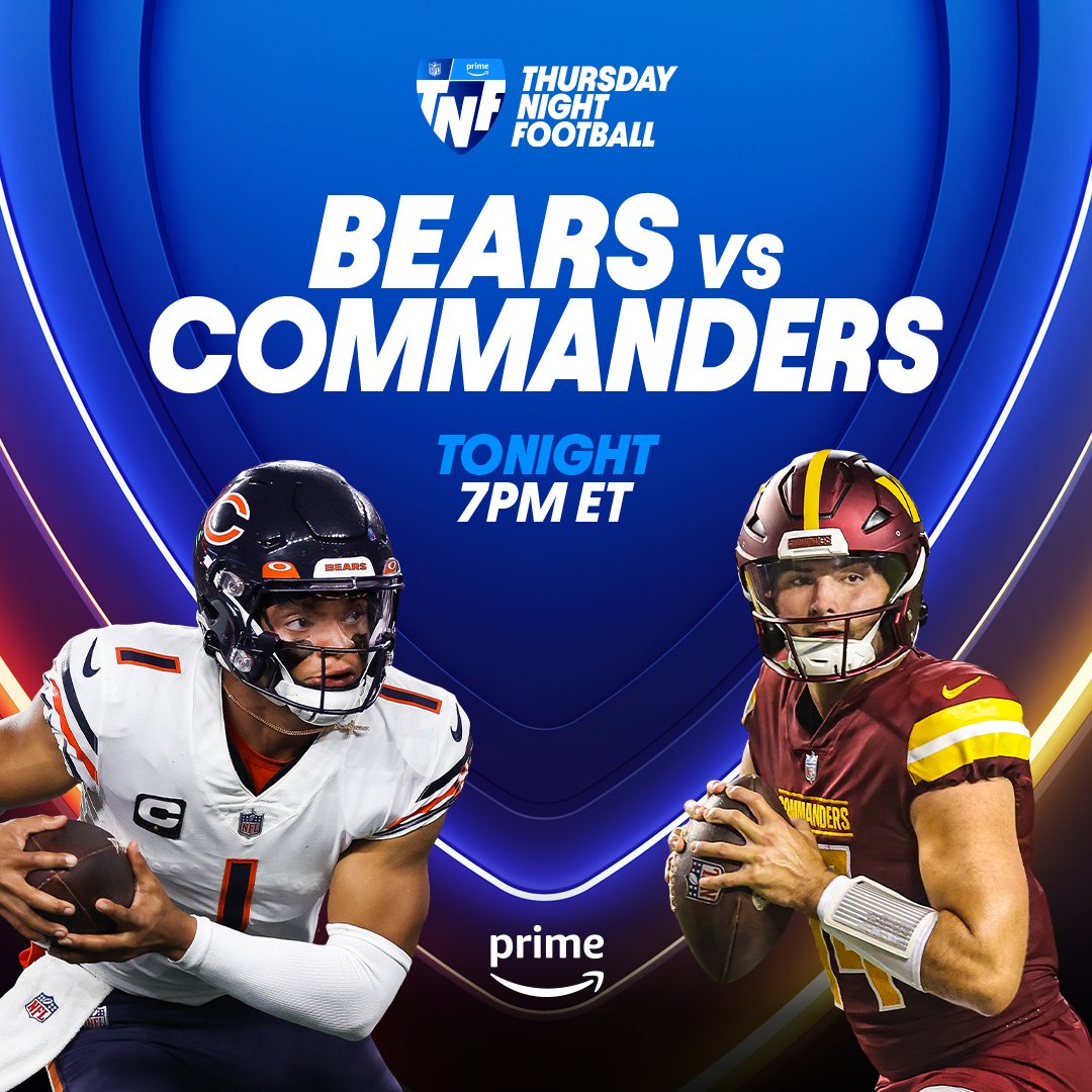 TONIGHT! @ChicagoBears and Washington @Commanders kicks off on @PrimeVideo tonight at 7pm ET!