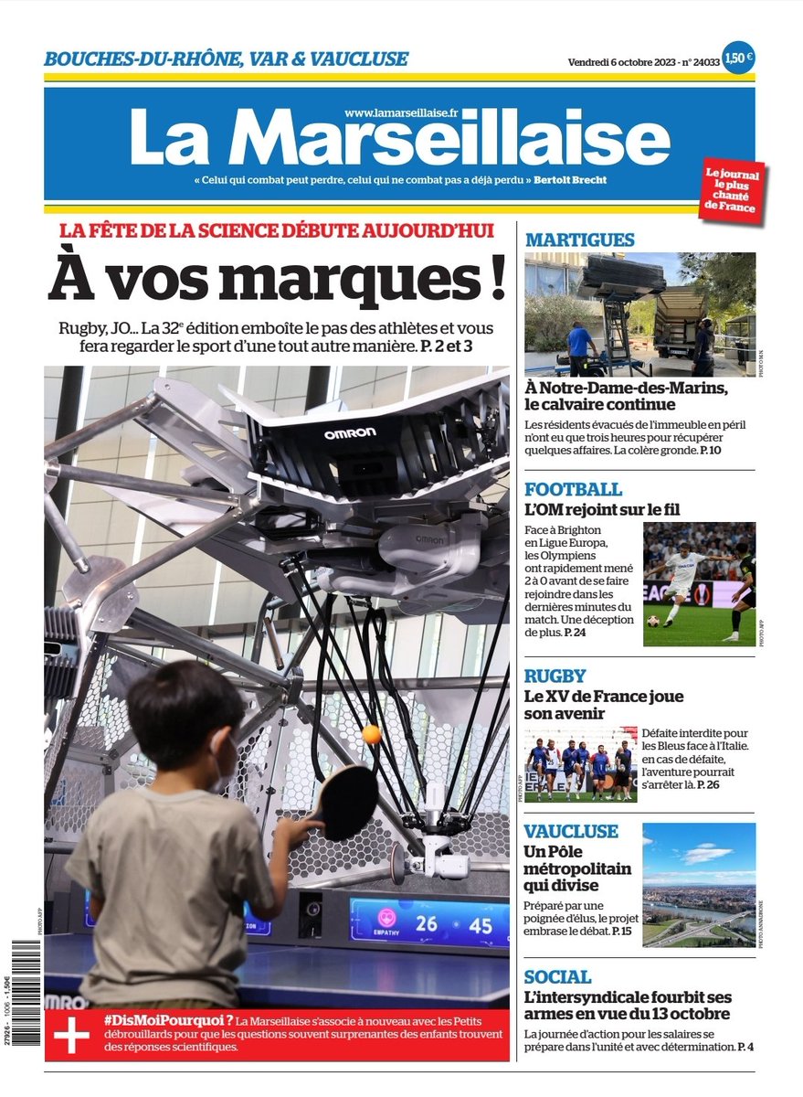 La Une de La Marseillaise en kiosques ce vendredi 6 octobre 2023. Pour vous abonner en ligne, c'est par ici ⬇️ 
abonnement.lamarseillaise.fr/common/categor…