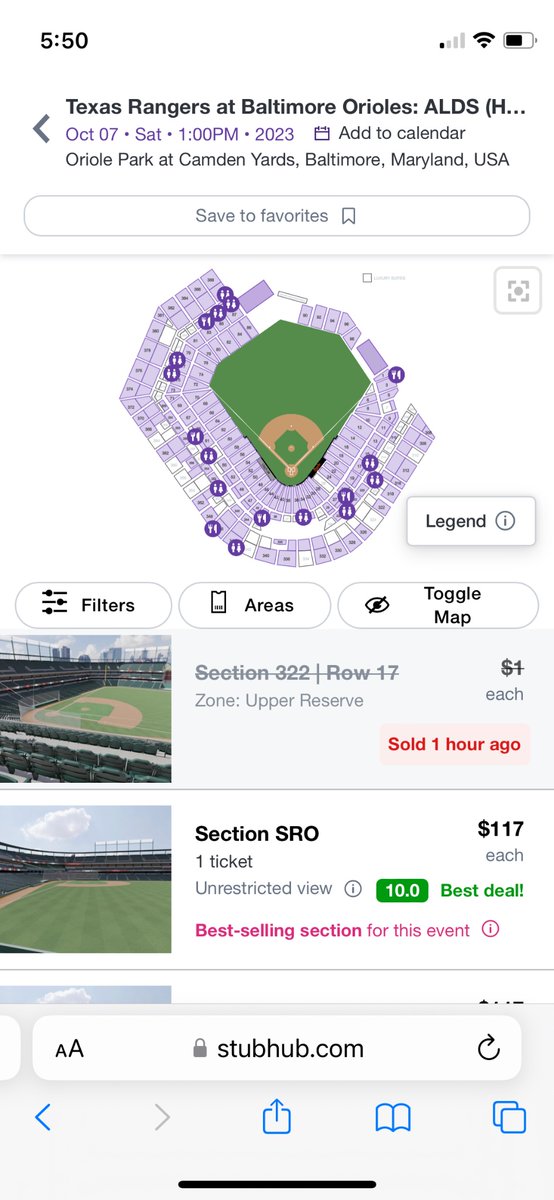 BreakBreadDaily's tweet image. Either this is a glitch or someone got a gift of a lifetime scoring a #Orioles playoff ticket for a dollar on stubhub @MasonFanatic