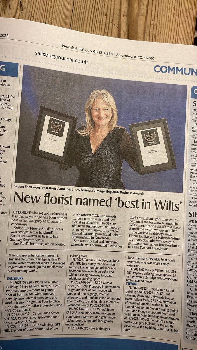 Thank you <a href="/journalupdate/">Salisbury Journal</a> #bestfloristwiltshire #bestnewbusiness