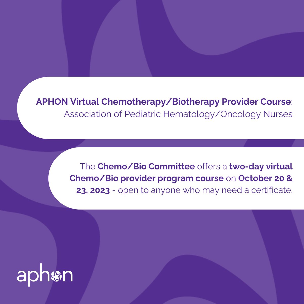 The Chemo/Bio Committee offers a two day virtual Chemo/Bio provider program course open to anyone needing a certificate. It will run on 10/20 and 10/23, but registration closes next week! Click here for more information: bit.ly/APHONChemoBioC…