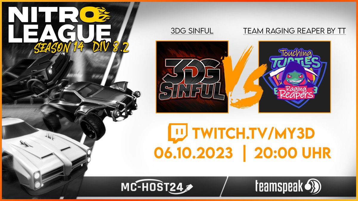 3DG-RL (@3dg_rl) on Twitter photo Freitag Abend spielt 3DG Sinful zur besten Sendezeit <a href="/NitroLeagueRL/">Nitro League Legacy</a>.
⚔️ 3DG Sinful vs <a href="/TouchingTurtles/">Touching Turtles</a> Raging Reaper
⏱️ Freitag - 20:00 Uhr
🎙️ <a href="/Rvbymoon_/">Rvby</a>
➡️ twitch.tv/my3d ⬅️
<a href="/3dGaming_org/">3D-Gaming</a> #RocketLeague #esport #TwitchDE #Live
Sponsored: <a href="/teamspeak/">TeamSpeak</a> <a href="/MCHOST24/">MC-HOST24.de</a> Freitag Abend spielt 3DG Sinful zur besten Sendezeit <a href="/NitroLeagueRL/">Nitro League Legacy</a>.
⚔️ 3DG Sinful vs <a href="/TouchingTurtles/">Touching Turtles</a> Raging Reaper
⏱️ Freitag - 20:00 Uhr
🎙️ <a href="/Rvbymoon_/">Rvby</a>
➡️ twitch.tv/my3d ⬅️
<a href="/3dGaming_org/">3D-Gaming</a> #RocketLeague #esport #TwitchDE #Live
Sponsored: <a href="/teamspeak/">TeamSpeak</a> <a href="/MCHOST24/">MC-HOST24.de</a>