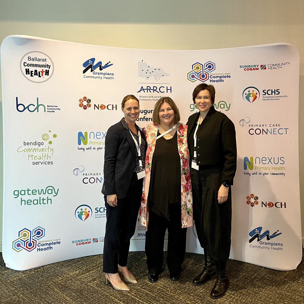 vichealthassoc's tweet photo. VHA CEO Leigh Clarke with Mandy Hutchinson from Northern Districts Community Health and Anne-Maree Kaser from Gippsland Lakes Complete Health at the #ARRCH Conference https://t.co/A4vw3NxnXB
