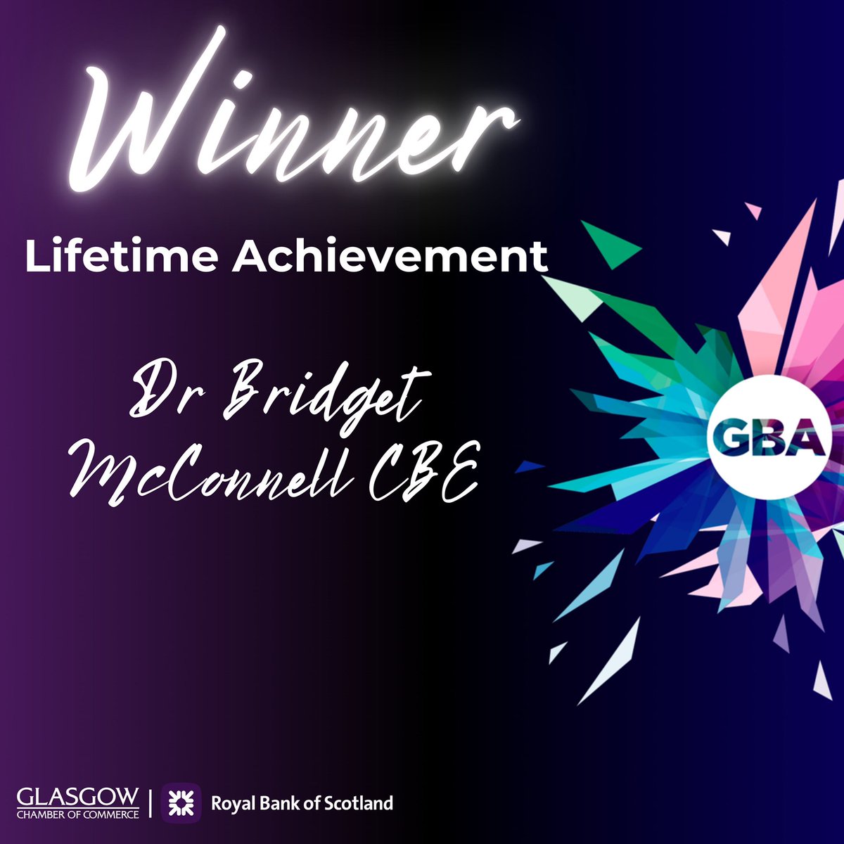 GlasgowBusAward's tweet photo. Winner of our Lifetime Achievement Award #GBASilver  🏆 CONGRATULATIONS Dr Bridget McConnell CBE 🏆 https://t.co/BMmbpVBy1h