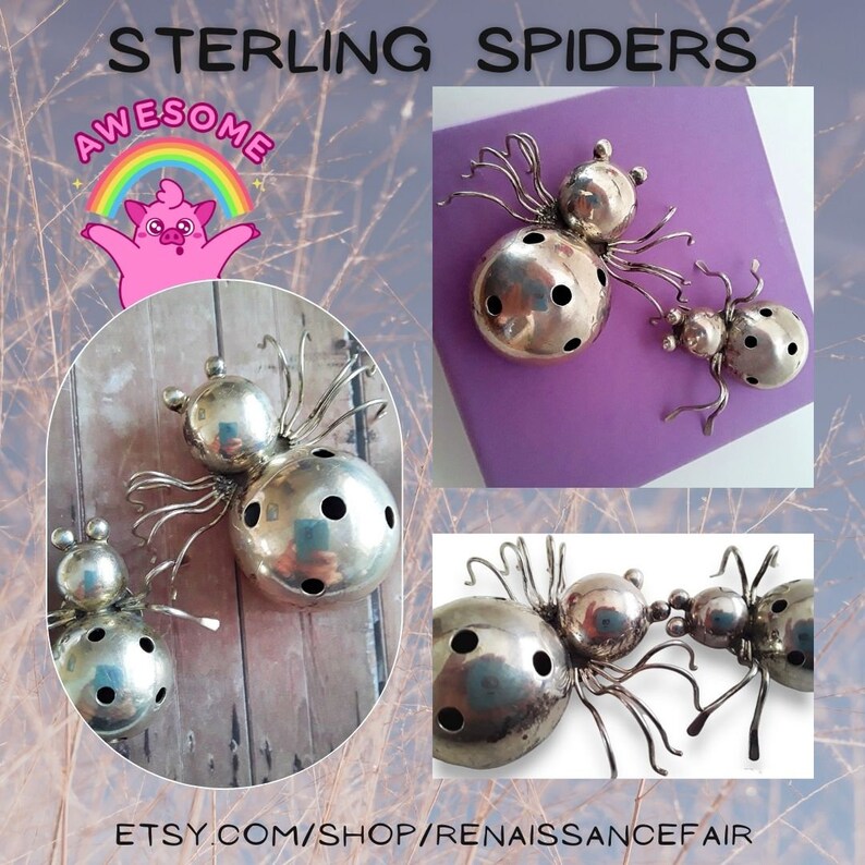 renaissancefai's tweet photo. 2 Sterling Silver Spider Brooches Pins, Taxco Mexico, Circle Cut-Outs, Vintage https://t.co/cKbBvmetnR #brooches #pair #lotof2 #2brooches #spiders #sterlingSilver #925 #Mexico #Taxco #madeinMexico #southwestern #cutouts #figural #dimensional #insects #animals #domed https://t.co/HNSeG5qJvo