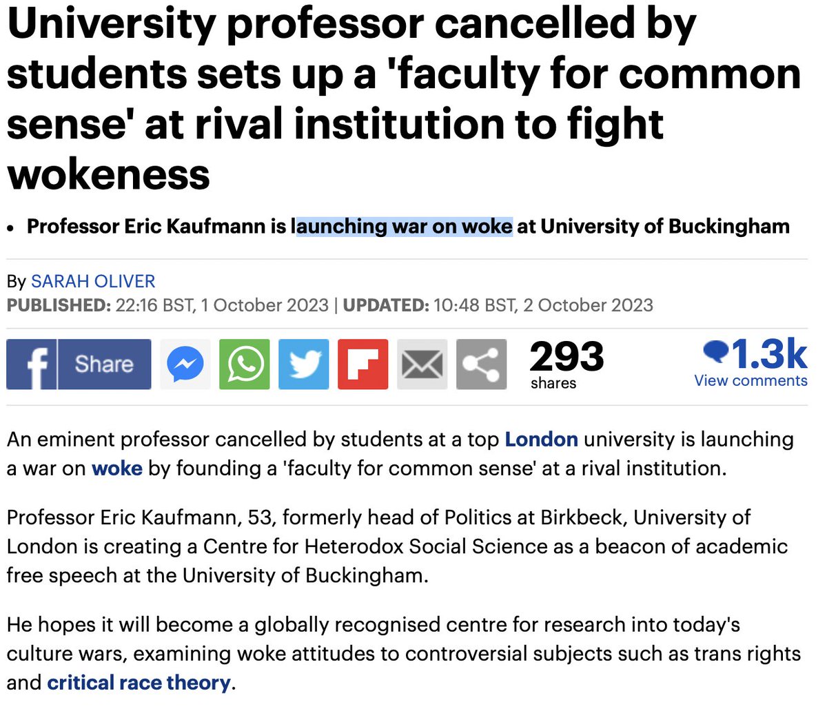 safeortrue's tweet photo. It will be interesting to see how @epkaufm deals with the juxtaposition below.

An academic field that examines the dominant left-liberal culture from an outside perspective could produce useful knowledge, no question. But no one has managed so far without RW audience-capture. https://t.co/rsLr1pWEsC