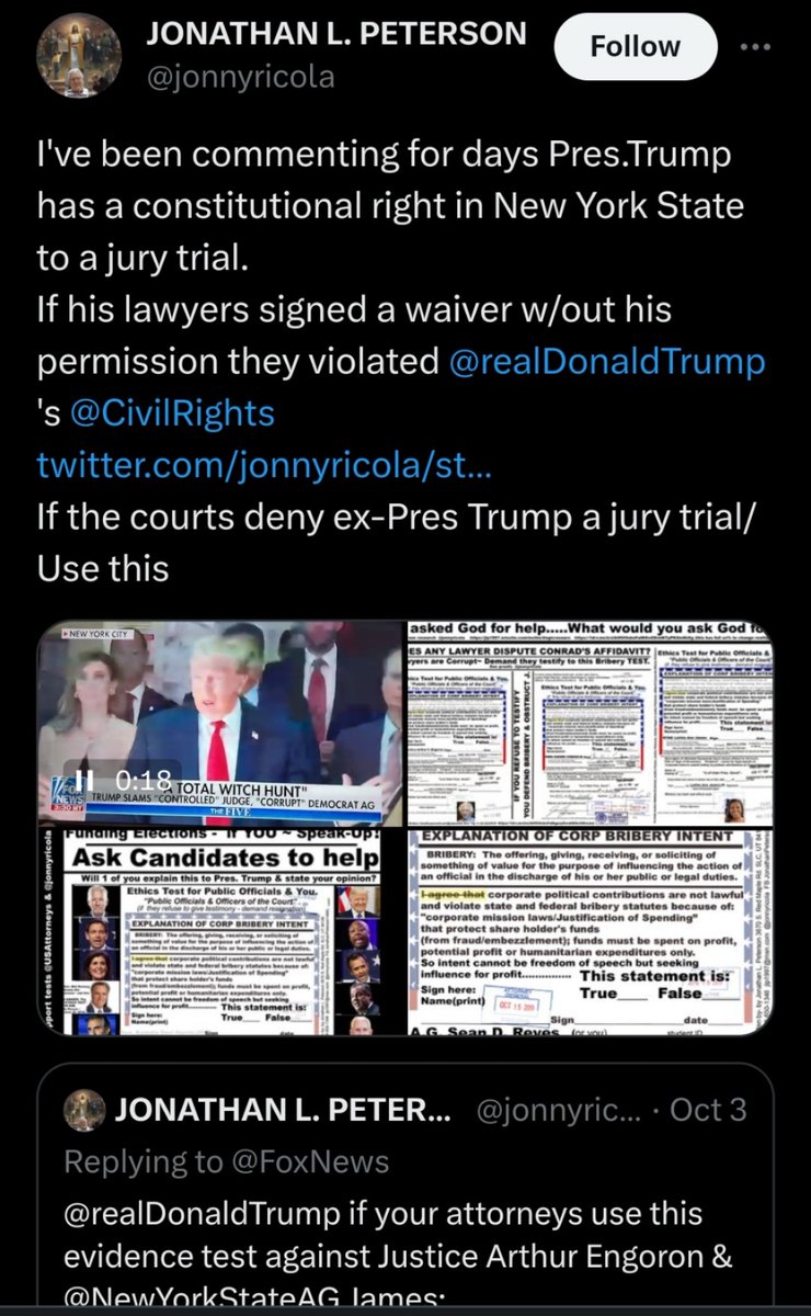 jonnyricola's tweet image. I wonder if they watched my posting of the best defense for @realDonaldTrump outside of dismissal?
Just on @MSNBC,
Now their are legal experts are agreeing with me that Trump's legal team must demand a jury trial

#1use Bribery test
*